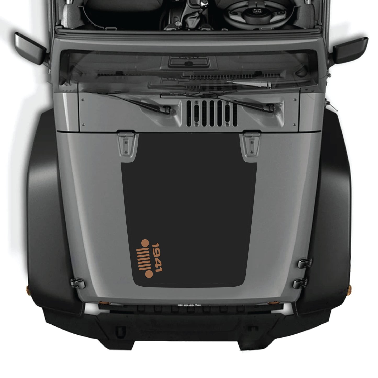 Left side hood decal sticker with 1941 grill graphic for Jeep Wrangler JK JKU 2007-2018, made of premium vinyl by CarCode.
