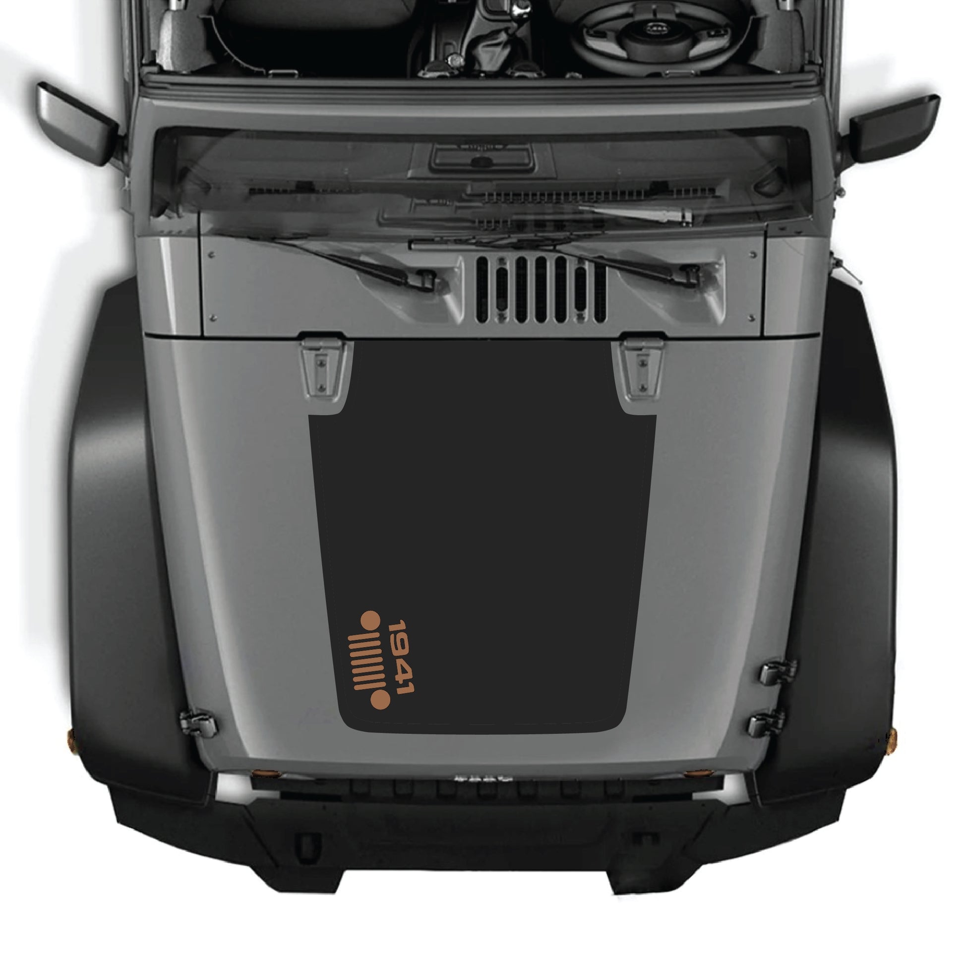Left side hood decal sticker with 1941 grill graphic for Jeep Wrangler JK JKU 2007-2018, made of premium vinyl by CarCode.