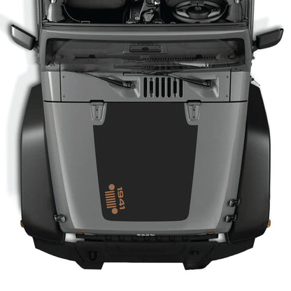 Left side hood decal sticker with 1941 grill graphic for Jeep Wrangler JK JKU 2007-2018, made of premium vinyl by CarCode.