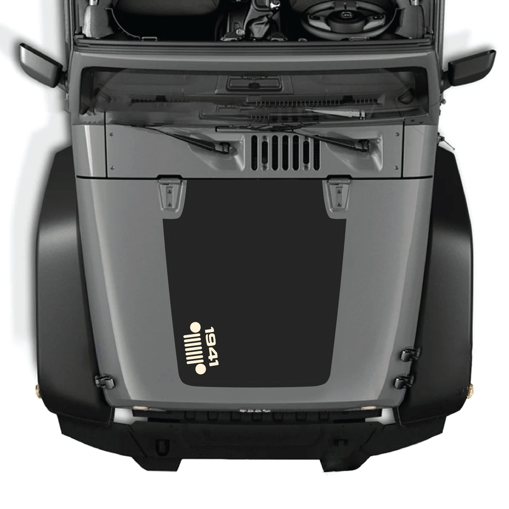 Left side hood decal for Jeep Wrangler JK/JKU 2007-2018, CarCode 1941 grill graphic sticker in premium vinyl.