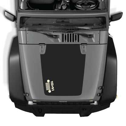 Left side hood decal for Jeep Wrangler JK/JKU 2007-2018, CarCode 1941 grill graphic sticker in premium vinyl.
