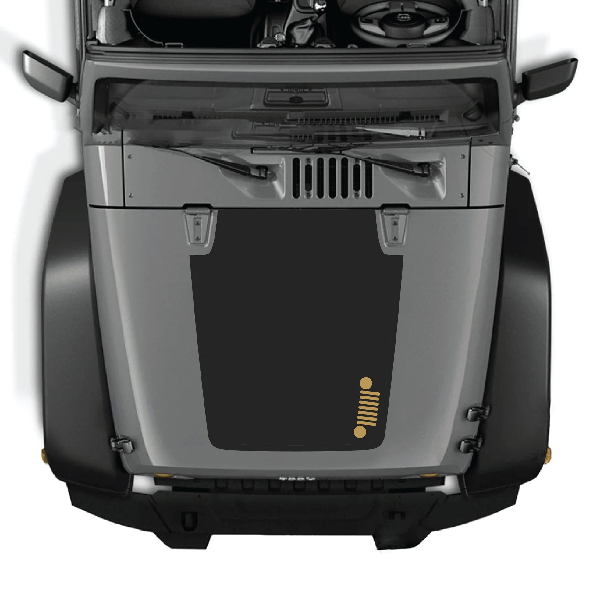 Right side hood decal graphic kit for Jeep Wrangler JK JKU 2007-2018, made of premium vinyl, featuring bold grill design by CarCode.