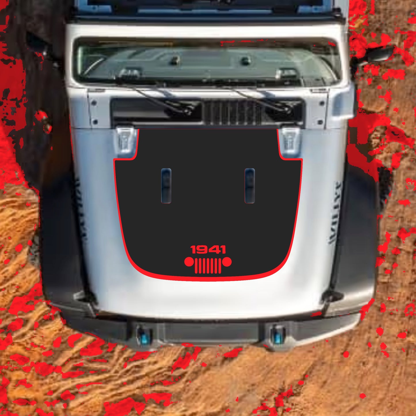 Hood Panel Decal/Sticker - 1941 Grill with Border Graphic Decal Graphic Kit - For Jeep JL JLU Sahara 2018-2025 - Premium Vinyl