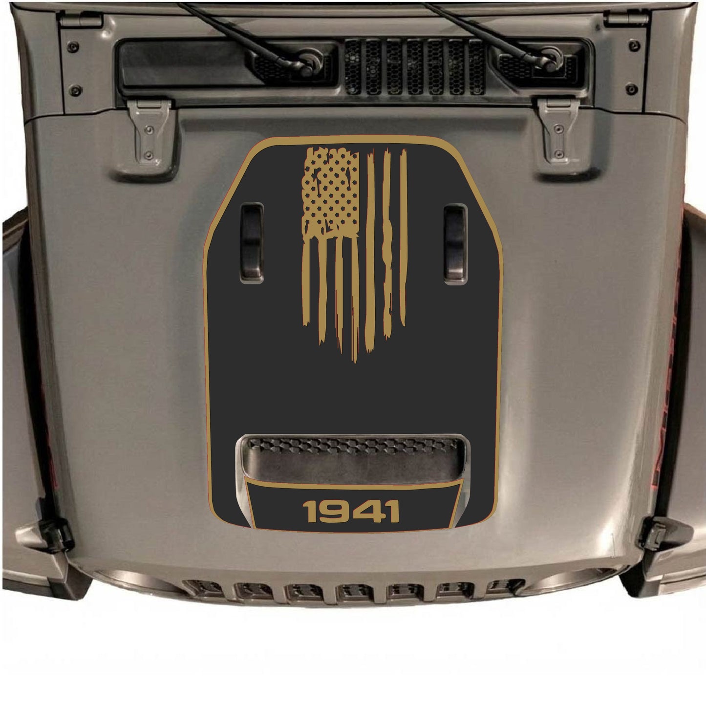 Hood Panel Decal/Sticker - 1941 America Flag with Border Graphic Decal Graphic Kit - For Jeep JL JLU 392 2018 - Premium Vinyl