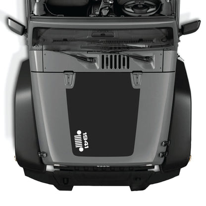 Left side hood decal with 1941 grill graphic for Jeep Wrangler JK JKU, made of premium vinyl by CarCode.