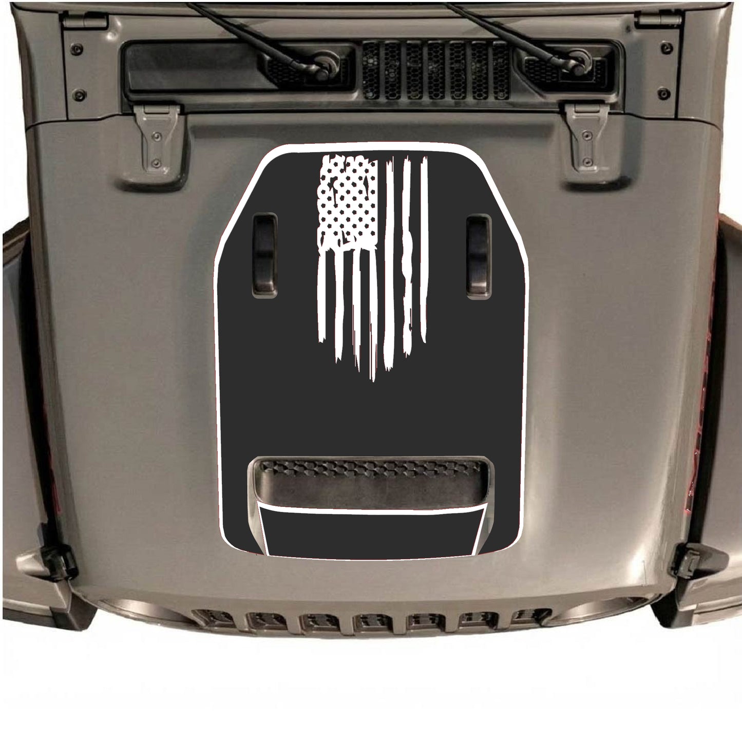 Hood Panel Decal/Sticker - America Flag with Border Graphic Decal Graphic Kit - For Jeep JL JLU 392 2018 - Premium Vinyl