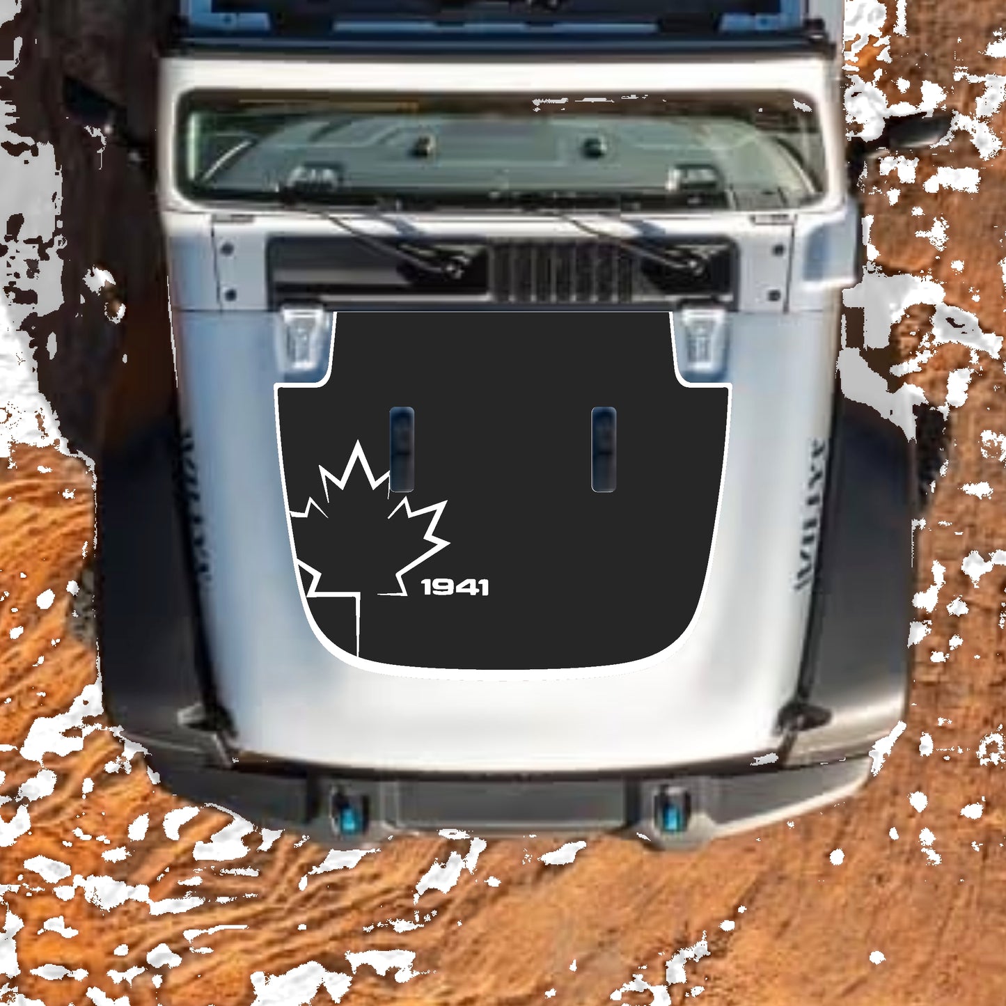 Hood Panel Decal/Sticker - Canada Leaf 1941 with Border Graphic Decal Graphic Kit - For Jeep JL JLU Sahara 2018-2025 - Premium Vinyl