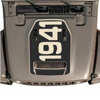 Hood Panel Decal/Sticker - 1941 with Border Graphic Decal Graphic Kit - For Jeep JL JLU 392 2018 - Premium Vinyl