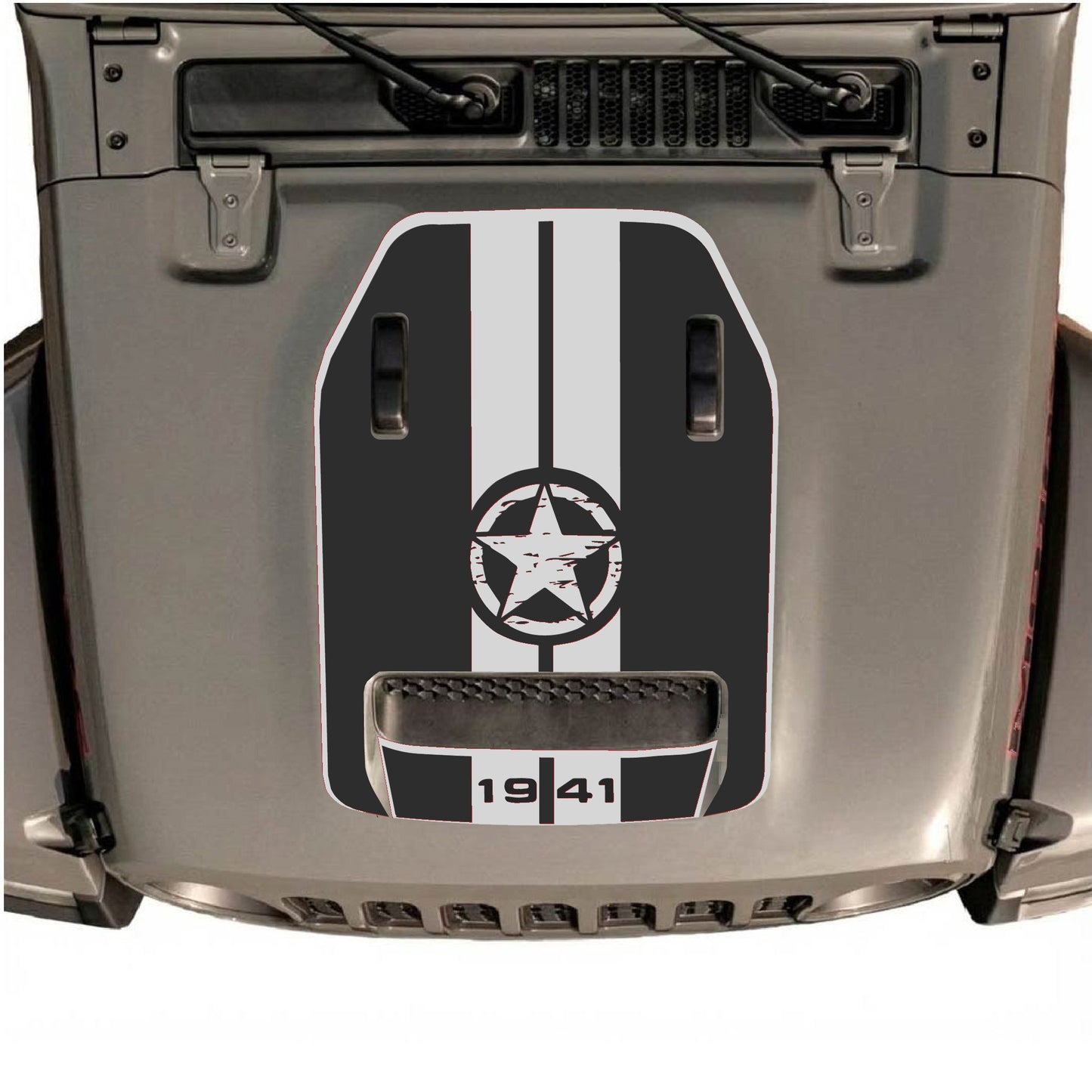 Hood Panel Decal/Sticker - 1941 Star & Stripes with Border Graphic Decal Graphic Kit - For Jeep JL JLU 392 2018 - Premium Vinyl