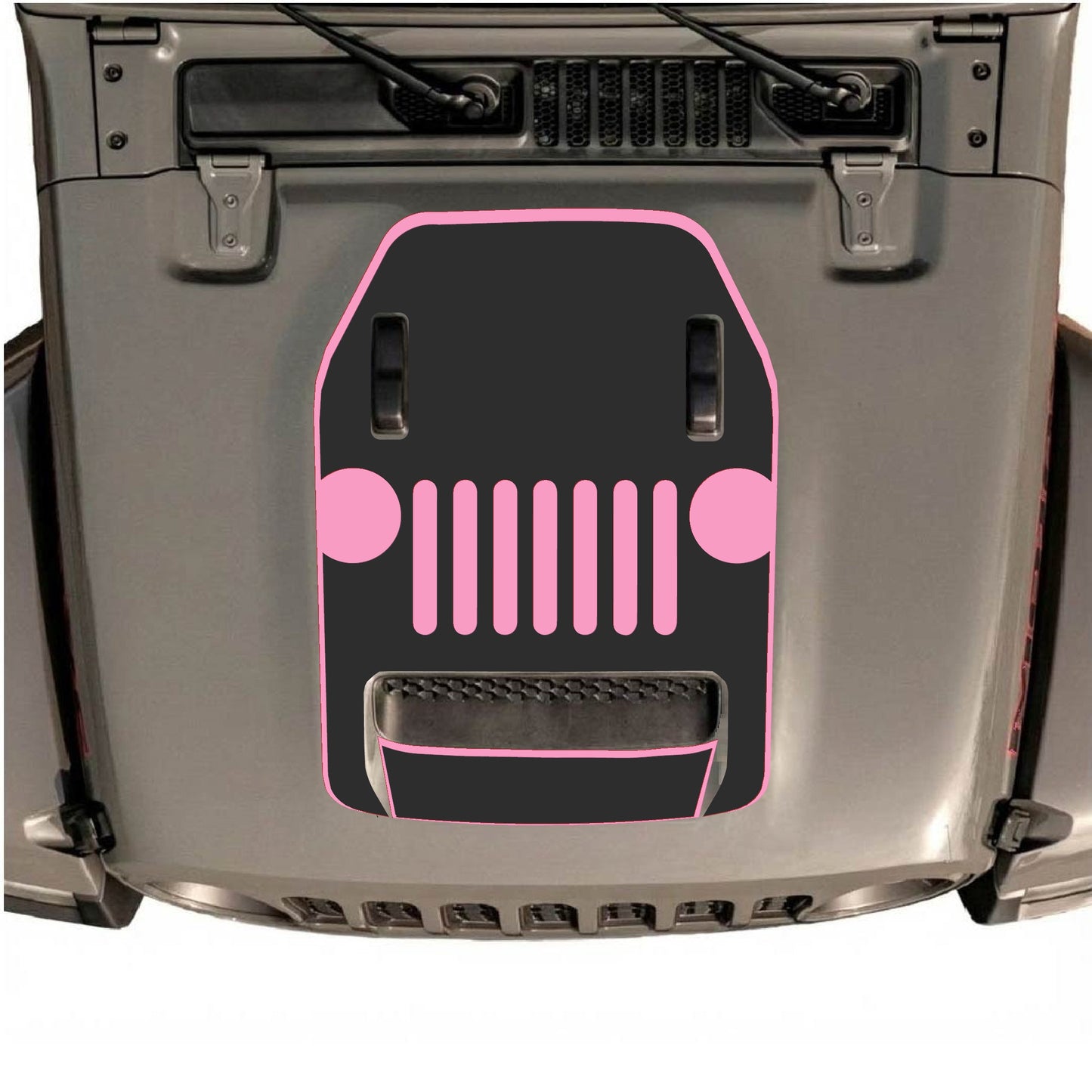 Hood Panel Decal/Sticker - Full Center Grill with Border Graphic Decal Graphic Kit - For Jeep JL JLU 392 2018 - Premium Vinyl
