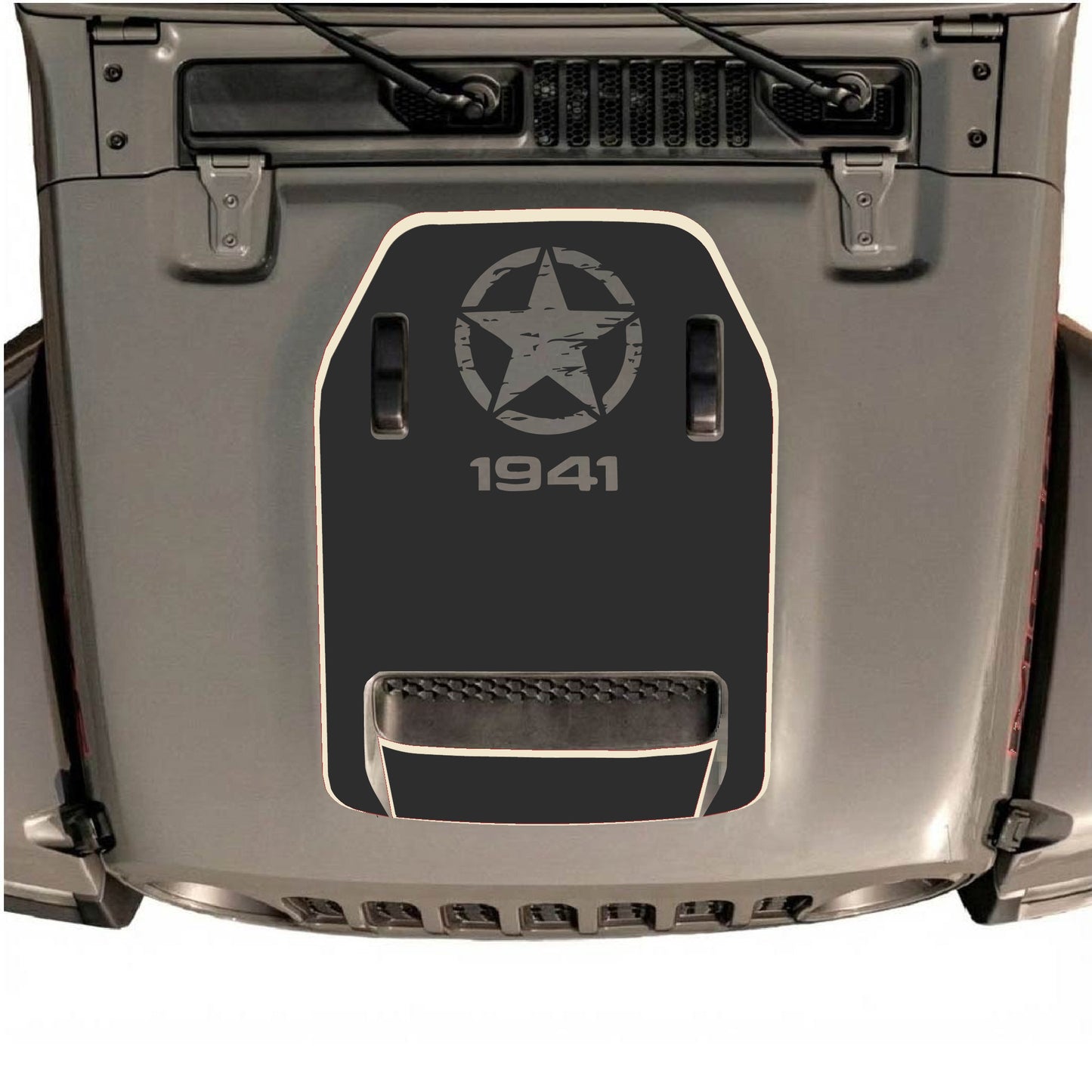 Hood Panel Decal/Sticker - 1941 Top Star with Border Graphic Decal Graphic Kit - For Jeep JL JLU 392 2018 - Premium Vinyl