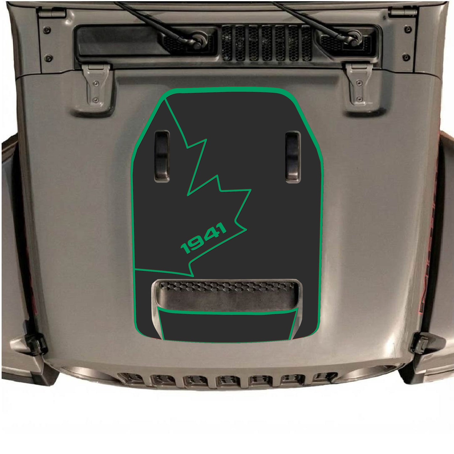 Hood Panel Decal/Sticker - 1941 Canada Full Leaf with Border Graphic Decal Graphic Kit - For Jeep JL JLU 392 2018 - Premium Vinyl