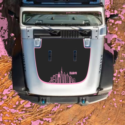 Hood Panel Decal/Sticker - Dubai with Border Graphic Decal Graphic Kit - For Jeep JL JLU Sahara 2018-2025 - Premium Vinyl