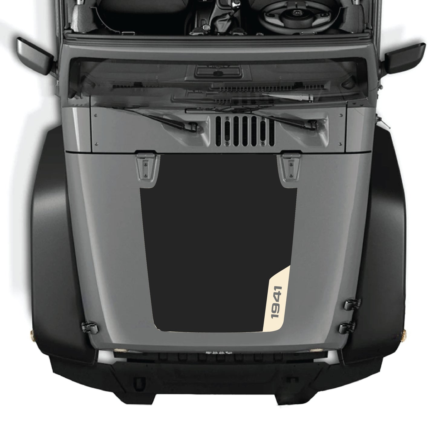 Kit de gráficos adhesivos para el lado derecho del capó para Jeep Wrangler JK JKU 2007-2018 en vinilo premium negro con diseño 1941 de CarCode.