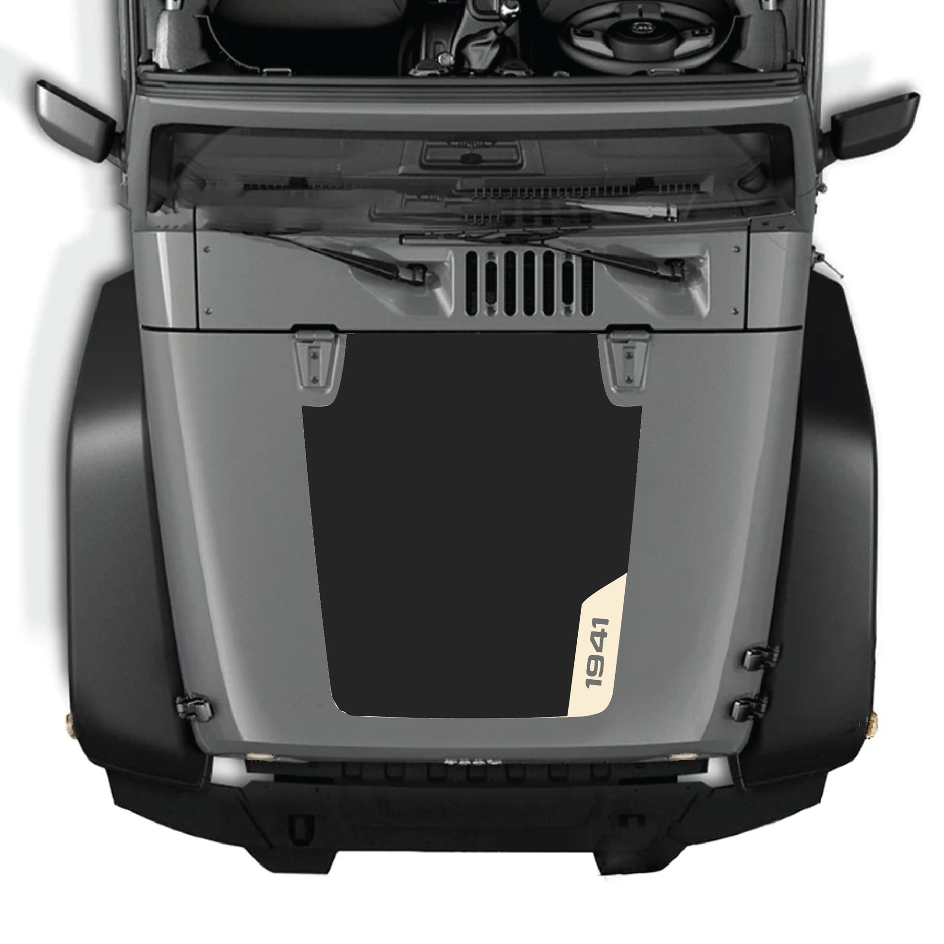 Kit de gráficos adhesivos para el lado derecho del capó para Jeep Wrangler JK JKU 2007-2018 en vinilo premium negro con diseño 1941 de CarCode.