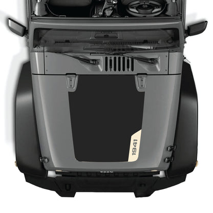Kit de gráficos adhesivos para el lado derecho del capó para Jeep Wrangler JK JKU 2007-2018 en vinilo premium negro con diseño 1941 de CarCode.
