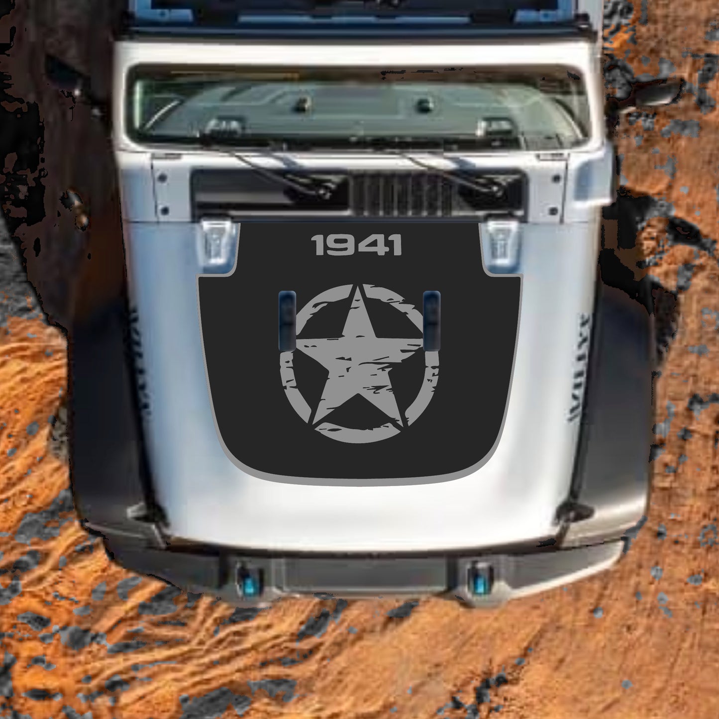 Hood Panel Decal/Sticker - Center Star 1941 with Border Graphic Decal Graphic Kit - For Jeep JL JLU Sahara 2018-2025 - Premium Vinyl