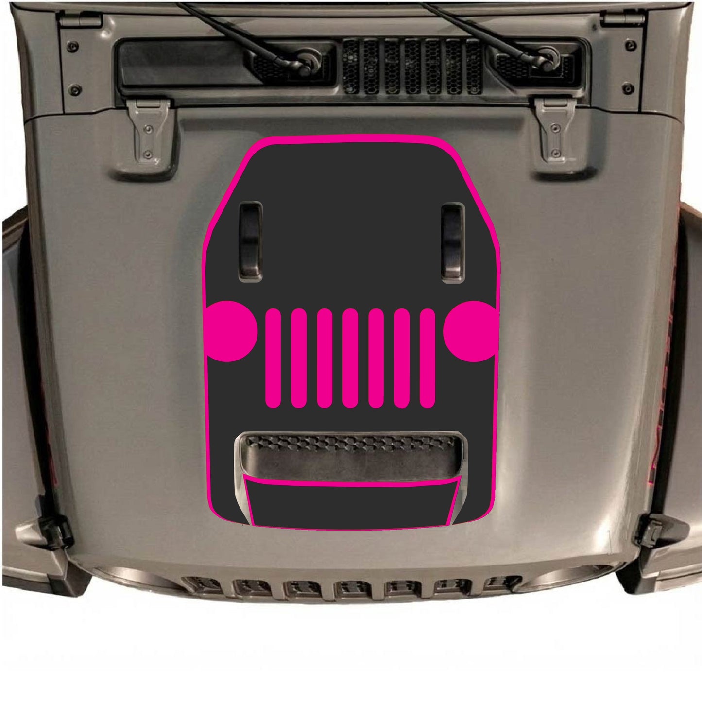 Hood Panel Decal/Sticker - Full Center Grill with Border Graphic Decal Graphic Kit - For Jeep JL JLU 392 2018 - Premium Vinyl