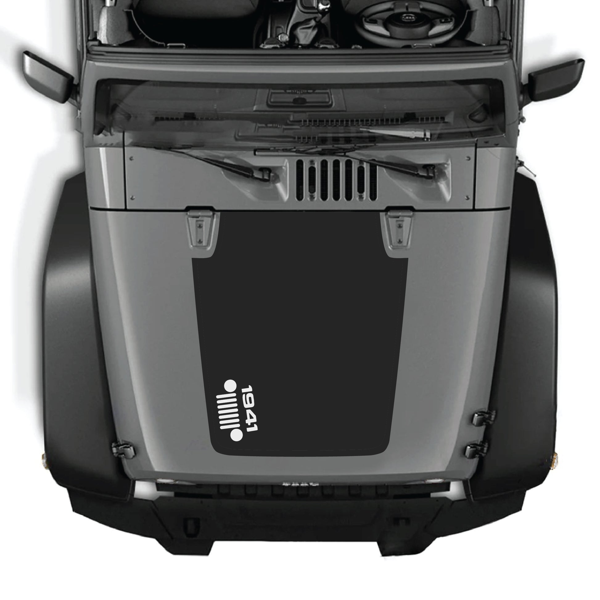 Left side hood decal graphic kit for Jeep Wrangler JK JKU 2007-2018, premium vinyl 1941 grill design by CarCode.