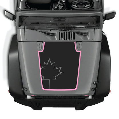 Kit gráfico de calcomanía de capó con hoja de Canadá para Jeep Wrangler JK y JKU, hecho con vinilo premium por CarCode.