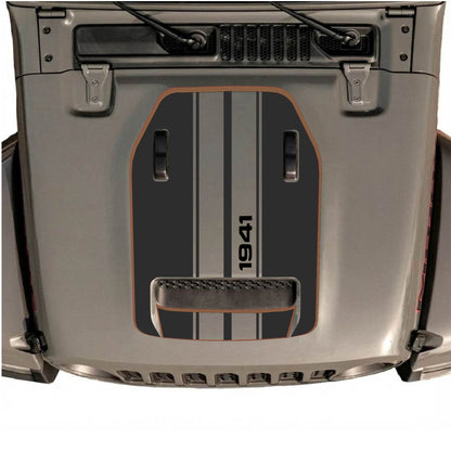 Hood Panel Decal/Sticker - Black 1941 Stripes with Border Graphic Decal Graphic Kit - For Jeep JL JLU 392 2018 - Premium Vinyl