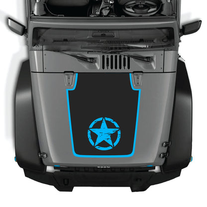 Jeep Wrangler JK hood decal featuring a center star with border design in black premium vinyl by CarCode