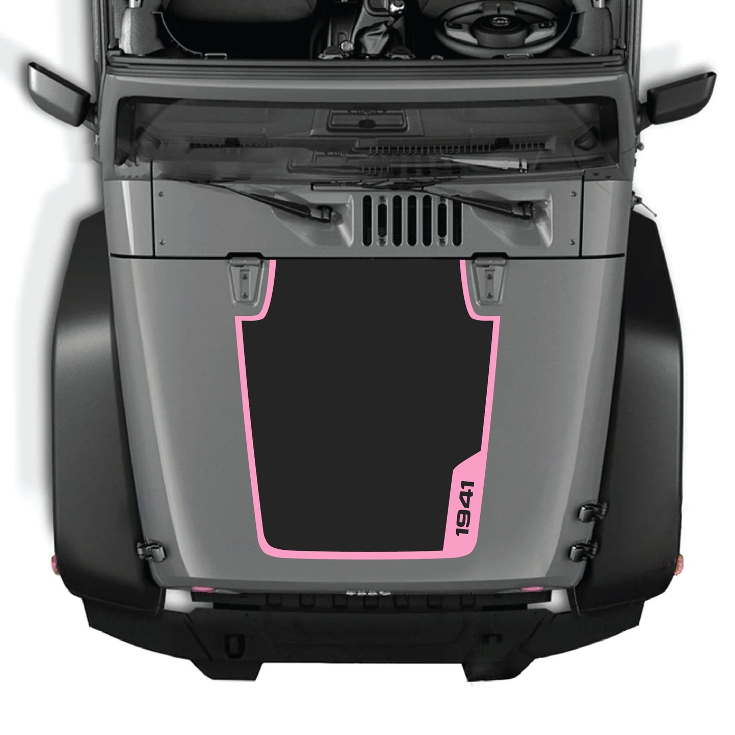 Right side hood decal with 1941 border graphic kit for Jeep Wrangler JK JKU 2007-2018, made of premium vinyl by CarCode.