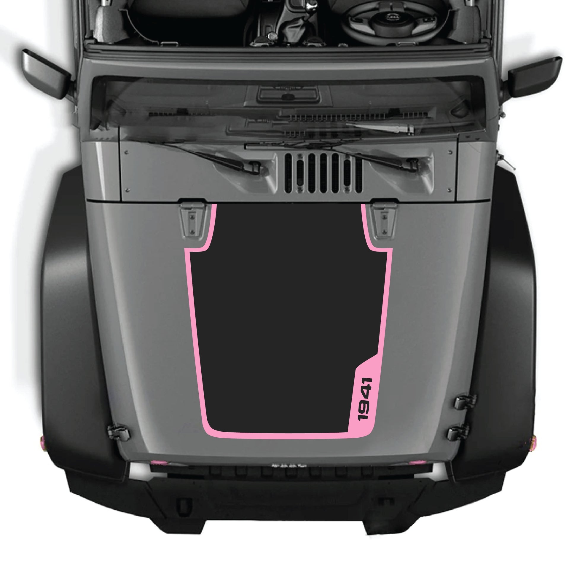 Right side hood decal with 1941 border graphic kit for Jeep Wrangler JK JKU 2007-2018, made of premium vinyl by CarCode.