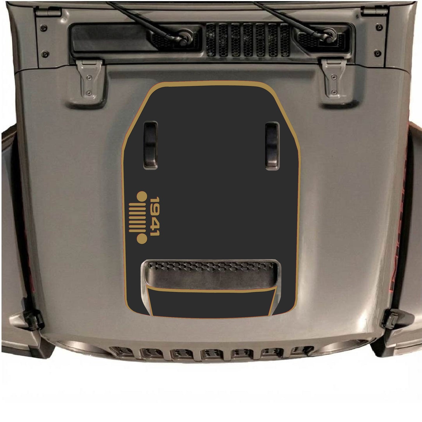 Hood Panel Decal/Sticker - 1941 Left Side Grill with Border Graphic Decal Graphic Kit - For Jeep JL JLU 392 2018 - Premium Vinyl