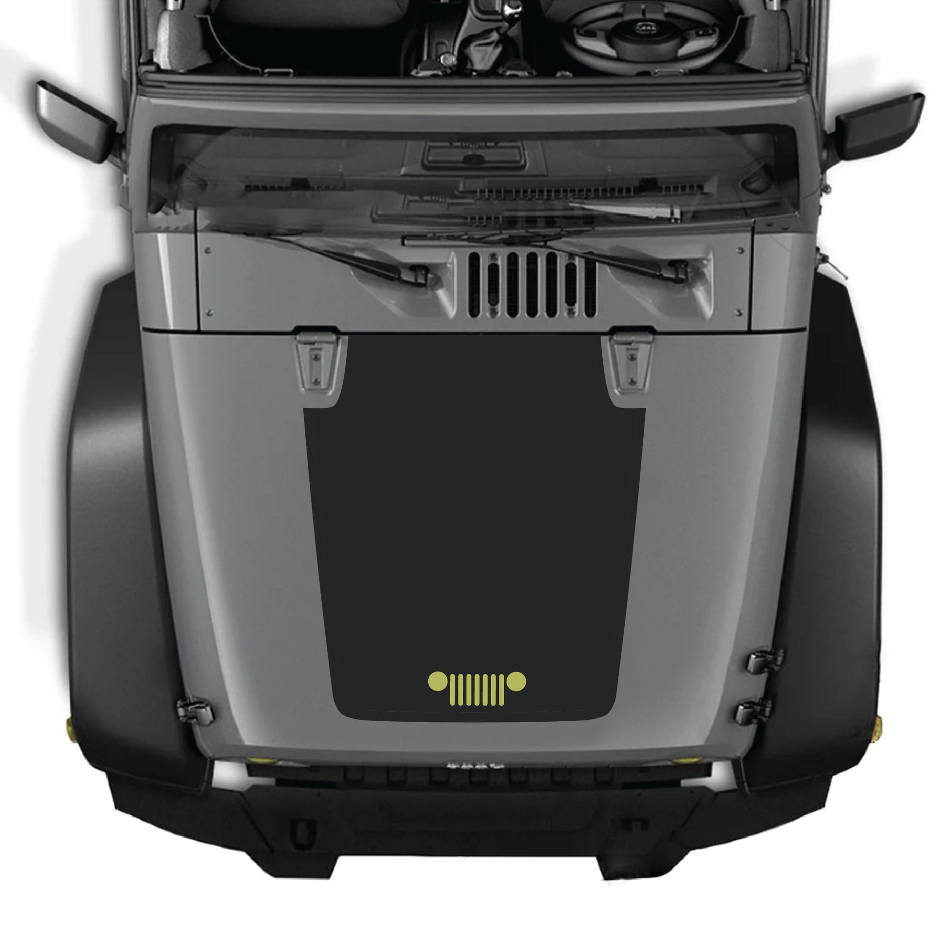 CarCode Jeep Wrangler JK JKU hood decal graphic kit with premium vinyl, featuring a stylish grill design for 2007-2018 models.