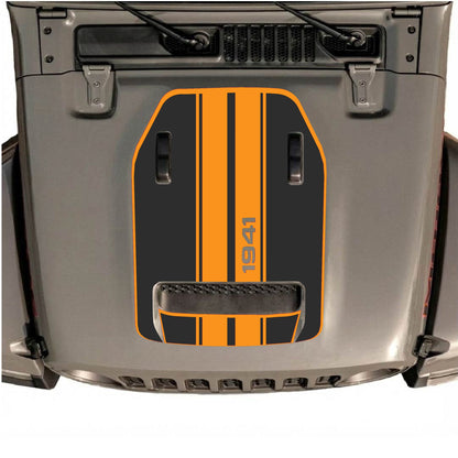 Hood Panel Decal/Sticker - 1941 Stripes with Border Graphic Decal Graphic Kit - For Jeep JL JLU 392 2018 - Premium Vinyl