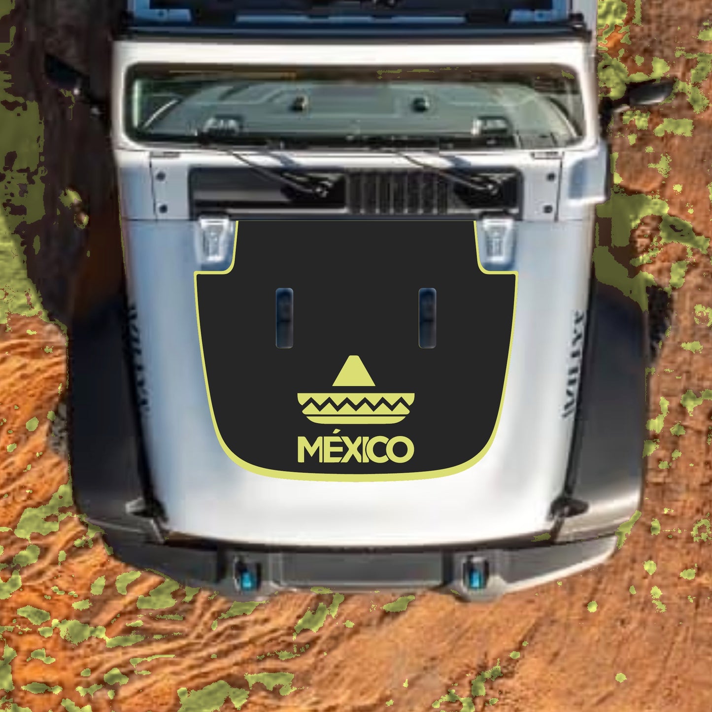 Hood Panel Decal/Sticker - Mexico with Border Graphic Decal Graphic Kit - For Jeep JL JLU Sahara 2018-2025 - Premium Vinyl