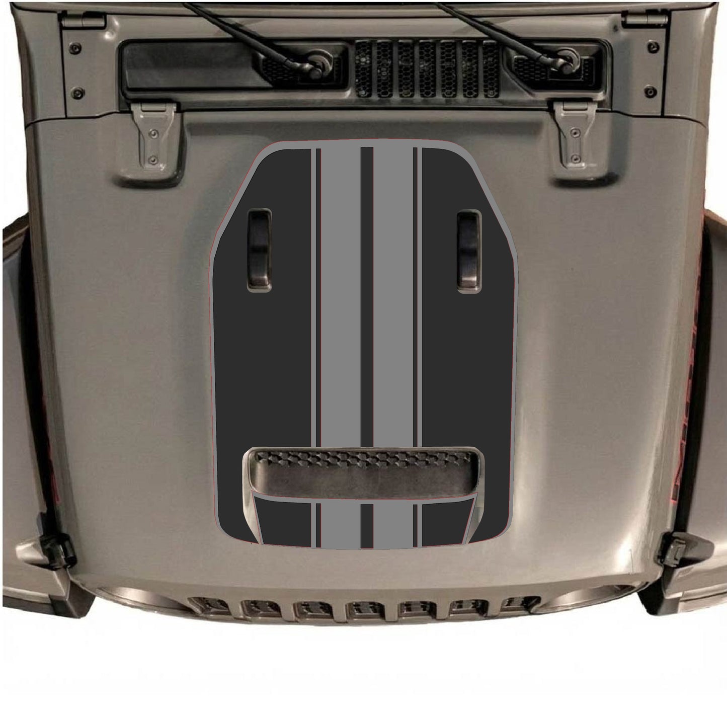 Hood Panel Decal/Sticker - Stripes with Border Graphic Decal Graphic Kit - For Jeep JL JLU 392 2018 - Premium Vinyl