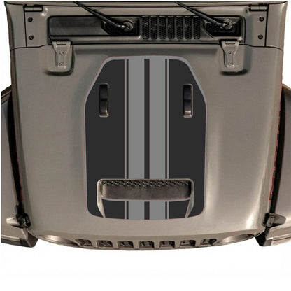 Hood Panel Decal/Sticker - Stripes with Border Graphic Decal Graphic Kit - For Jeep JL JLU 392 2018 - Premium Vinyl