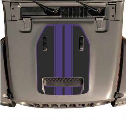 Hood Panel Decal/Sticker - Stripes with Border Graphic Decal Graphic Kit - For Jeep JL JLU 392 2018 - Premium Vinyl
