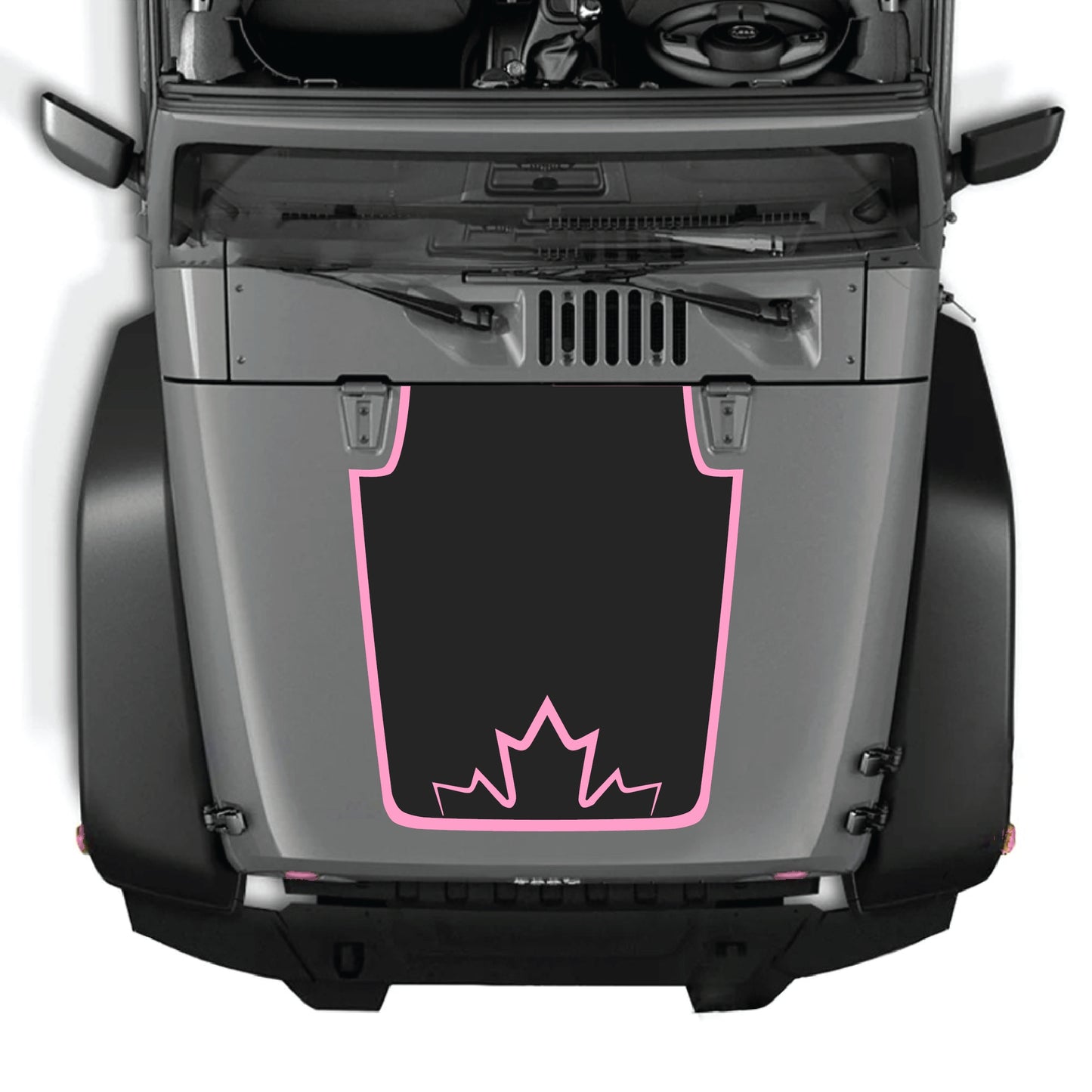 Canada flag hood decal with border graphic for Jeep Wrangler JK JKU, made of premium vinyl by CarCode.