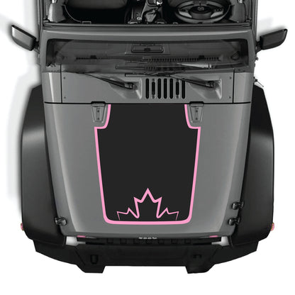 Canada flag hood decal with border graphic for Jeep Wrangler JK JKU, made of premium vinyl by CarCode.