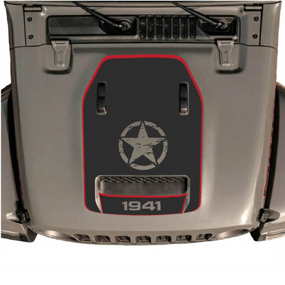 Hood Panel Decal/Sticker - 1941 Center Star with Border Graphic Decal Graphic Kit - For Jeep JL JLU 392 2018 - Premium Vinyl