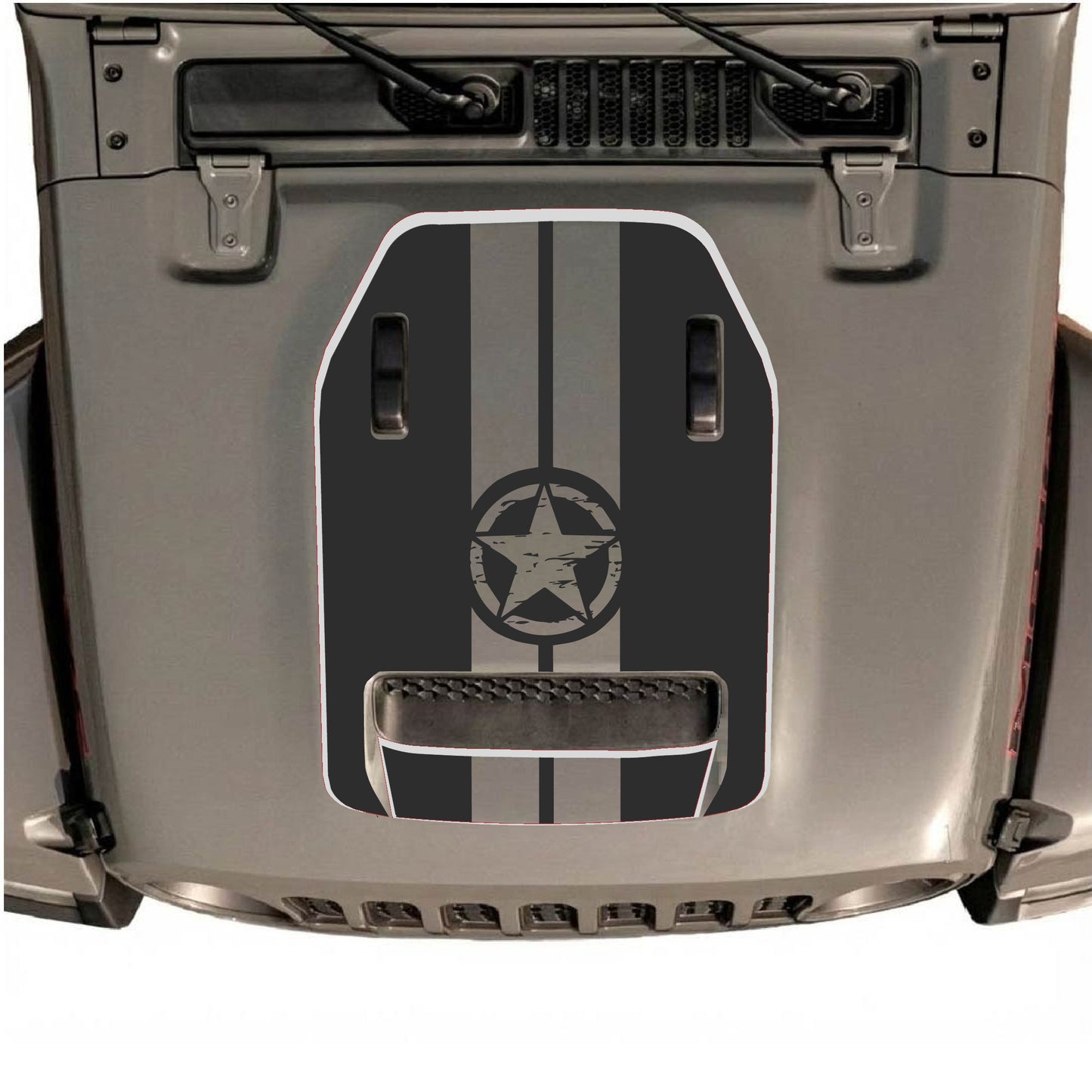 Hood Panel Decal/Sticker - Star and Stripes with Border Graphic Decal Graphic Kit - For Jeep JL JLU 392 2018 - Premium Vinyl
