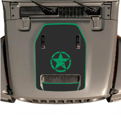 Hood Panel Decal/Sticker - Center Star with Border Graphic Decal Graphic Kit - For Jeep JL JLU 392 2018 - Premium Vinyl