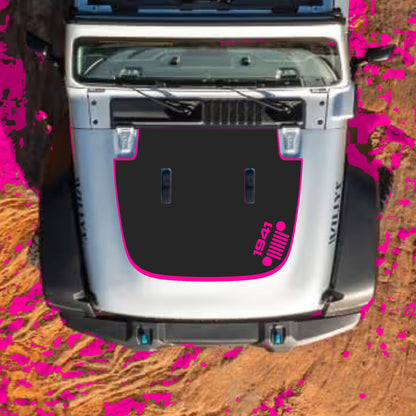 Hood Panel Decal/Sticker - Right Side 1941 Grill with Border Graphic Decal Graphic Kit - For Jeep JL JLU Sahara 2018-2025 - Premium Vinyl