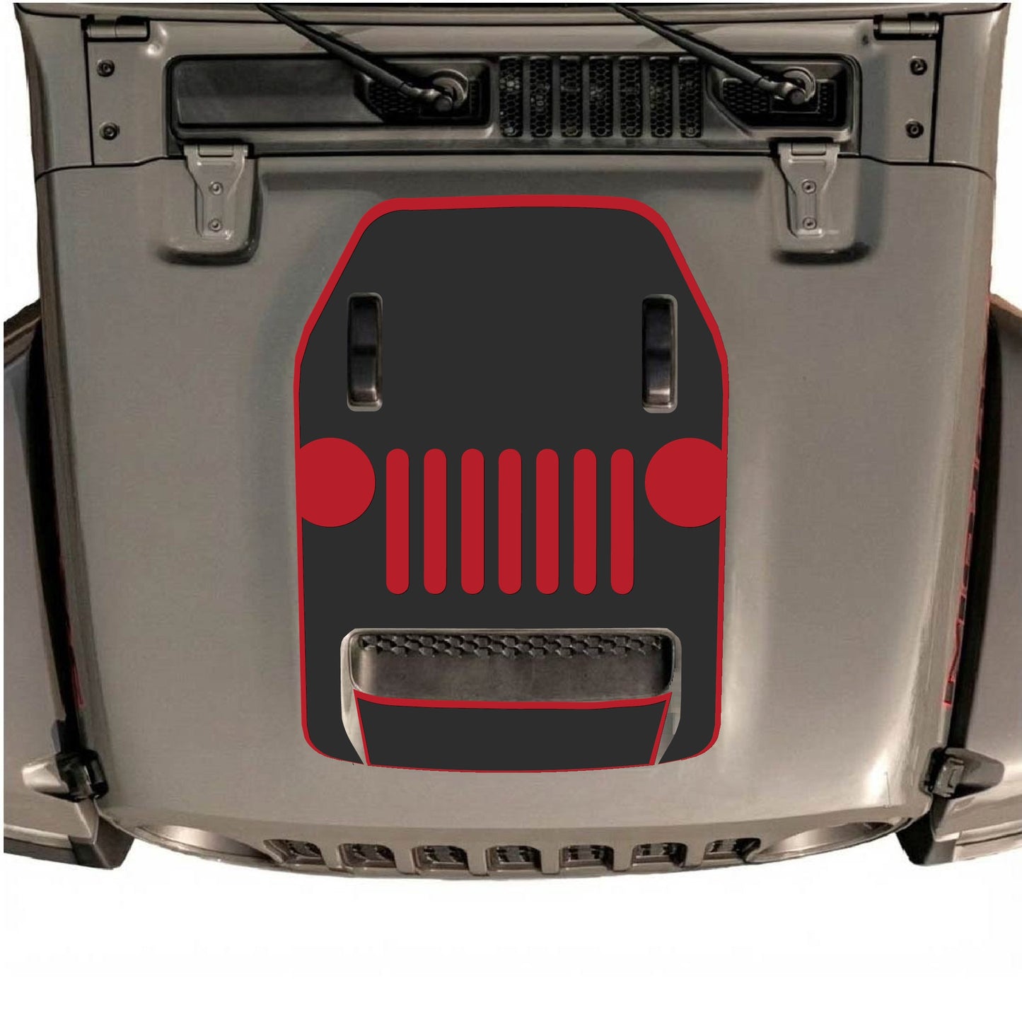 Hood Panel Decal/Sticker - Full Center Grill with Border Graphic Decal Graphic Kit - For Jeep JL JLU 392 2018 - Premium Vinyl