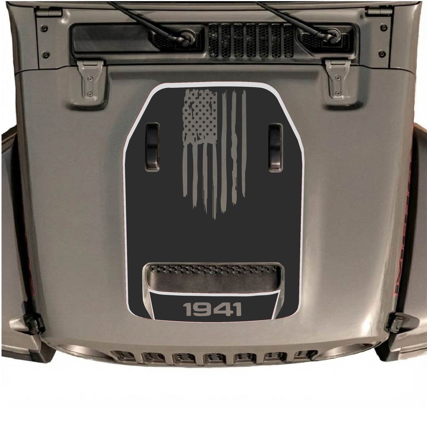 Hood Panel Decal/Sticker - 1941 America Flag with Border Graphic Decal Graphic Kit - For Jeep JL JLU 392 2018 - Premium Vinyl
