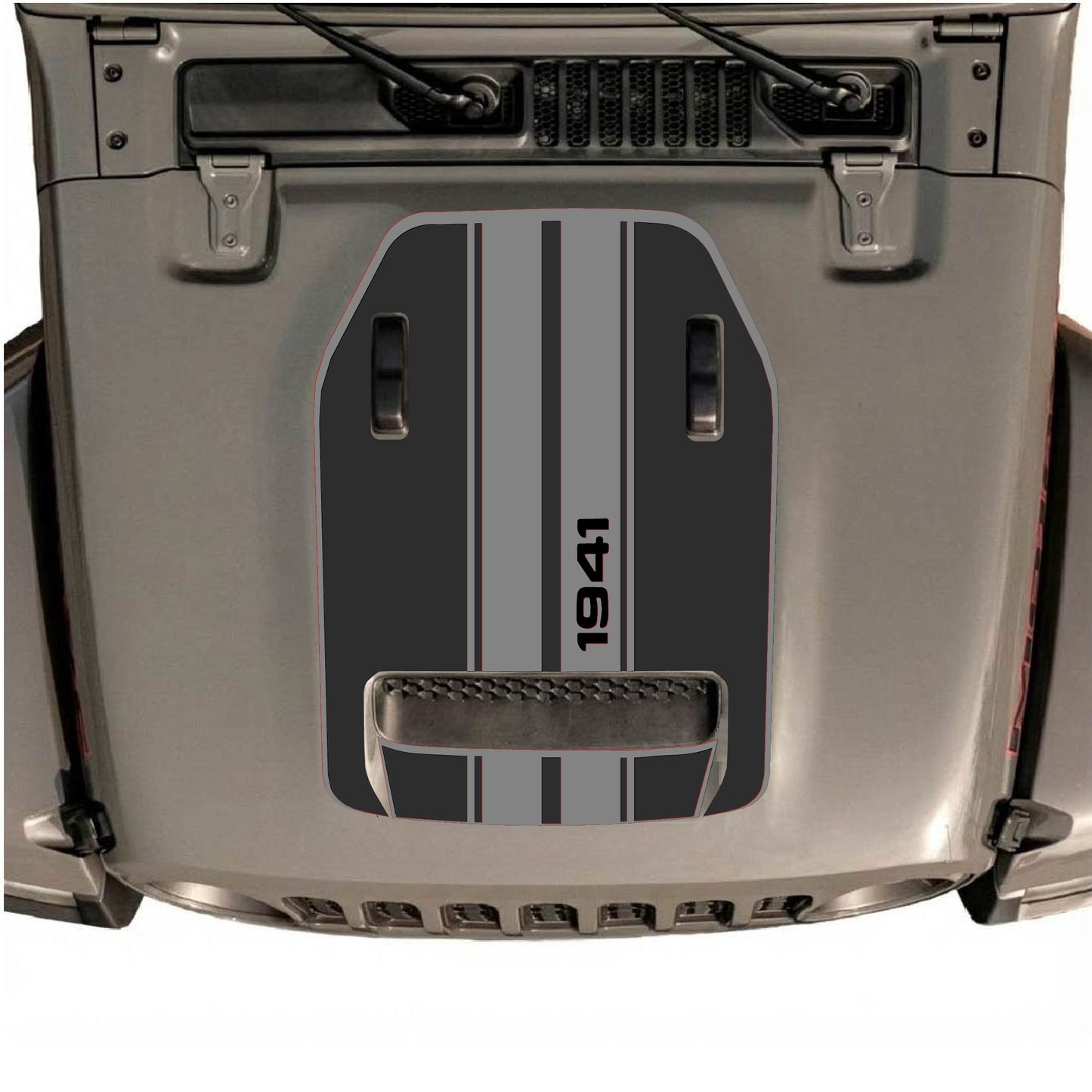Hood Panel Decal/Sticker - 1941 Stripes with Border Graphic Decal Graphic Kit - For Jeep JL JLU 392 2018 - Premium Vinyl