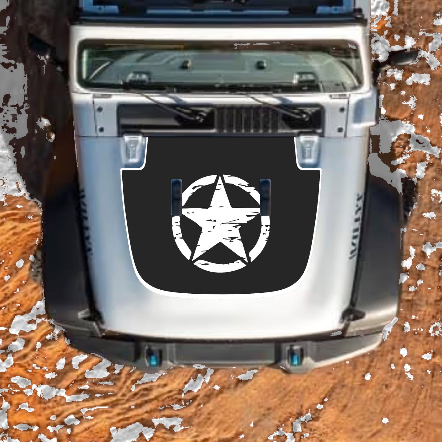 Hood Panel Decal/Sticker - Center Star with Border Graphic Decal Graphic Kit - For Jeep JL JLU Sahara 2018-2025 - Premium Vinyl
