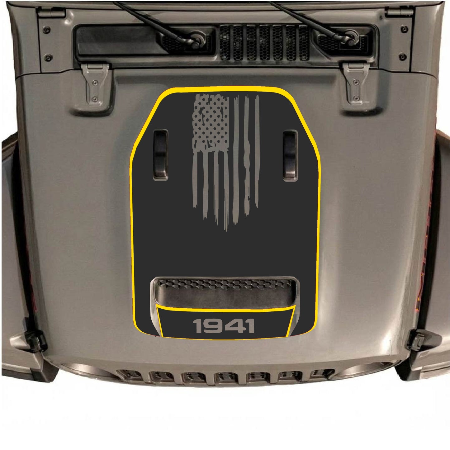 Hood Panel Decal/Sticker - 1941 America Flag with Border Graphic Decal Graphic Kit - For Jeep JL JLU 392 2018 - Premium Vinyl