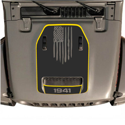 Hood Panel Decal/Sticker - 1941 America Flag with Border Graphic Decal Graphic Kit - For Jeep JL JLU 392 2018 - Premium Vinyl