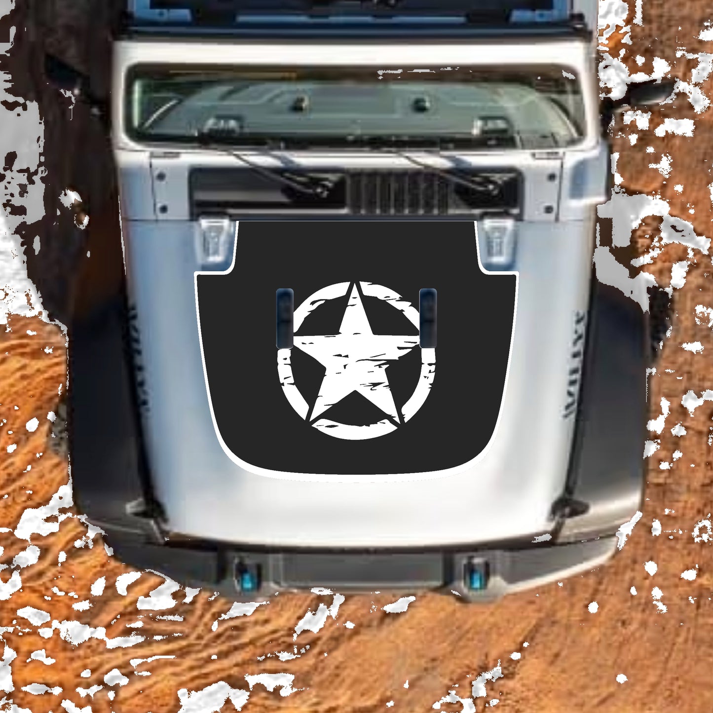 Hood Panel Decal/Sticker - Center Star with Border Graphic Decal Graphic Kit - For Jeep JL JLU Sahara 2018-2025 - Premium Vinyl