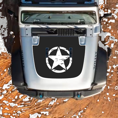 Hood Panel Decal/Sticker - Center Star with Border Graphic Decal Graphic Kit - For Jeep JL JLU Sahara 2018-2025 - Premium Vinyl
