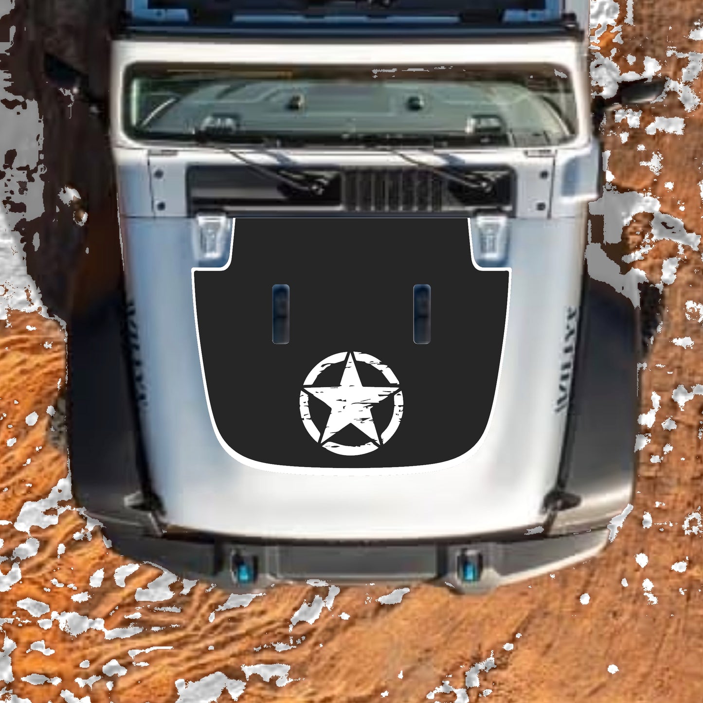 Hood Panel Decal/Sticker - Full Star with Border Graphic Decal Graphic Kit - For Jeep JL JLU Sahara 2018-2025 - Premium Vinyl